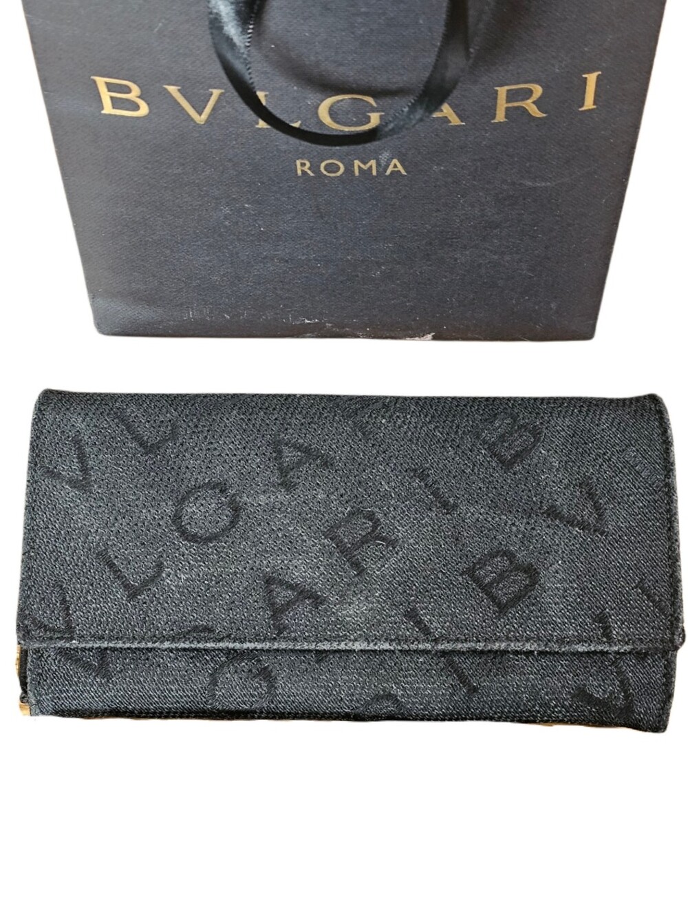 Bvlgari Monogram Black Logomania Folding Canvas & Leather Wallet
